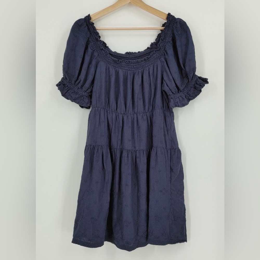 Cottagecore Embroidered Puff Sleeved Tiered Dress S